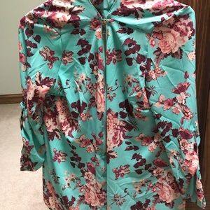 Teal flower patterned shirt
